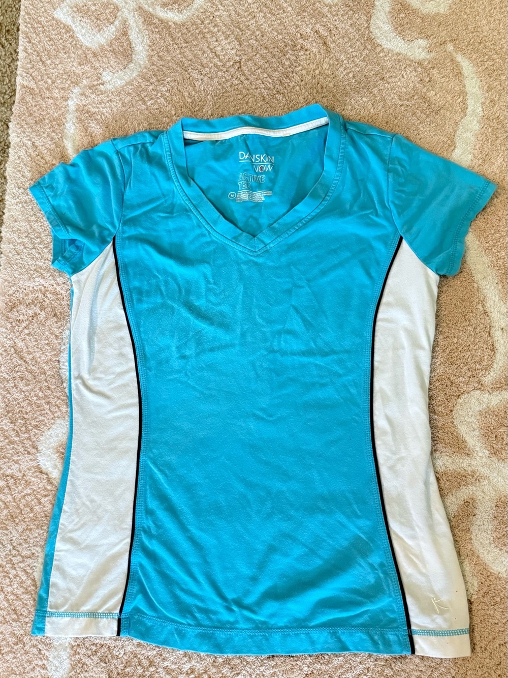 Danskin Now Teal V-Neck Athletic Top with White Panels.